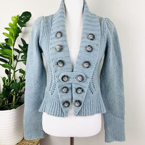 Anthropologie Charlie & Robin Parade Route Military Style Blue Sweater Small